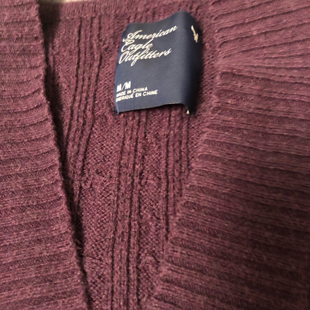 American Eagle Outfitters Women's Hooded Ribbed V-Neck Sweater Wine/Plum
